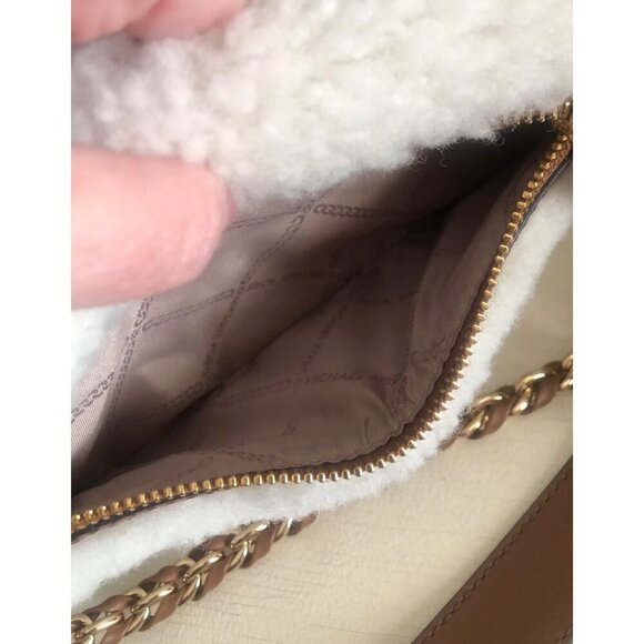 NWT MICHAEL KORS Sling Sherpa Gold Chain Messenger Handbag with Leather Trim - Picture 6 of 12